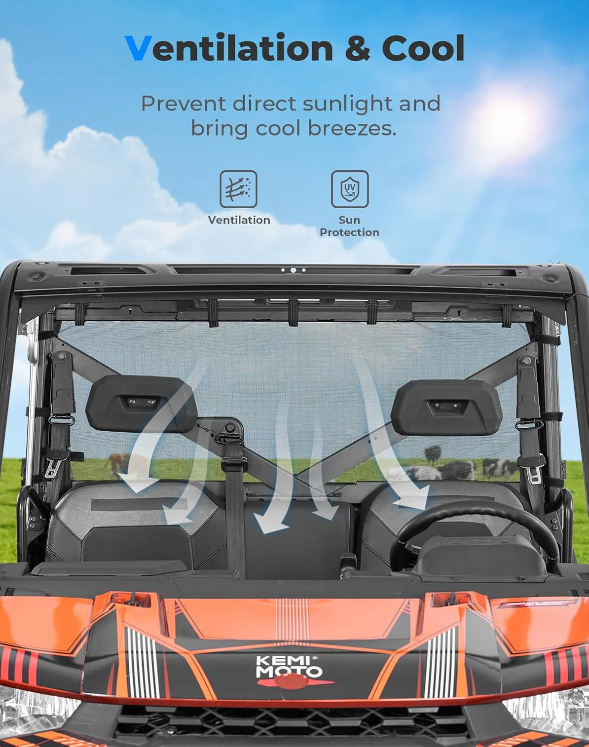 UTV Sunshade Soft Rear Window Net for Polaris Ranger 1000 XP/CREW 2017-2025 - Image 4