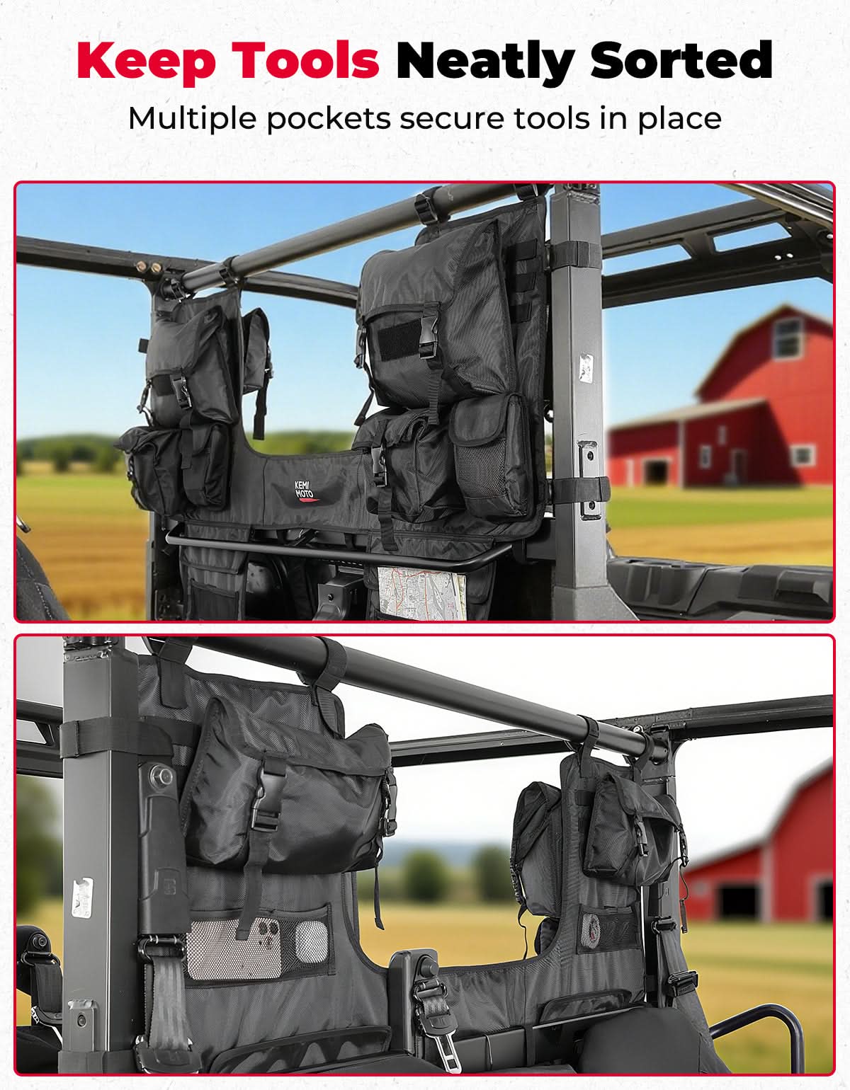 UTV Tool Bag Rack Heavy Duty Canvas Seat Back Rack for Polaris Ranger | Can Am | CFMOTO - Image 2