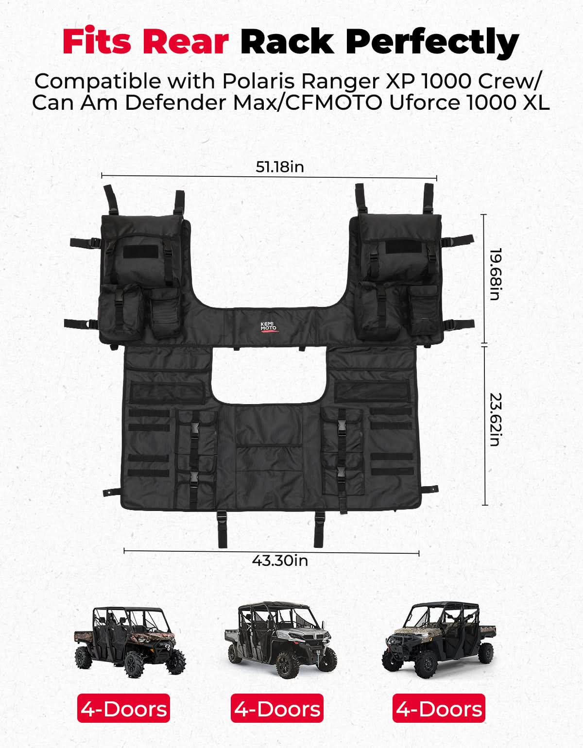 UTV Tool Bag Rack Heavy Duty Canvas Seat Back Rack for Polaris Ranger | Can Am | CFMOTO - Image 5
