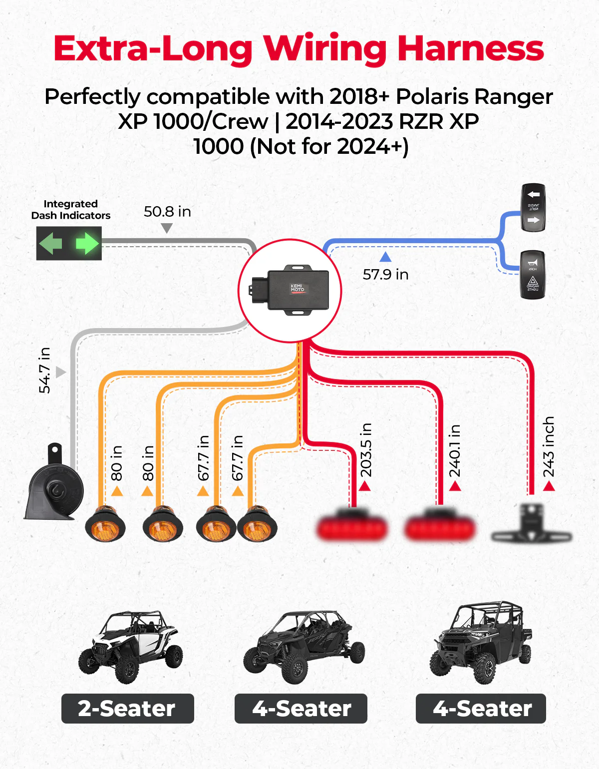UTV Turn Signal Kit for 2018+ Ranger XP 1000/Crew/2014-2026 RZR XP 1000 - Image 3