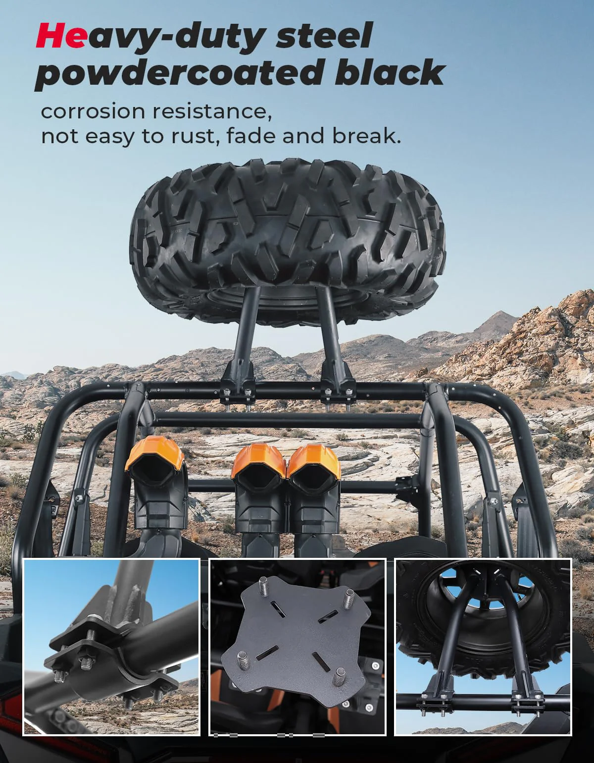 UTV Spare Tire Carrier for 1.5''-2'' Roll Cage for Polaris RZR, Kawasaki Mule - Image 3