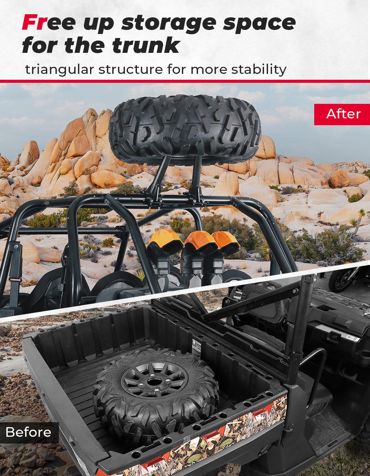 UTV Spare Tire Carrier for 1.5''-2'' Roll Cage for Polaris RZR, Kawasaki Mule - Image 4
