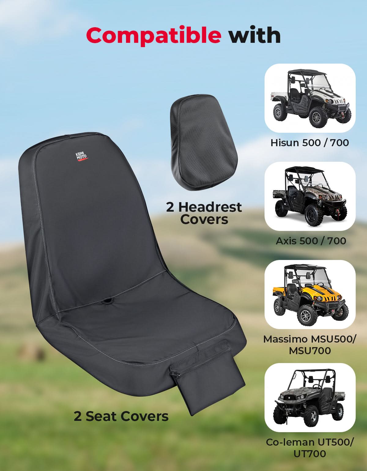 UTV Waterproof Seat Cover for Hisun/Axis, Massimo, Coleman 500/700 (2 Pcs) - Image 7