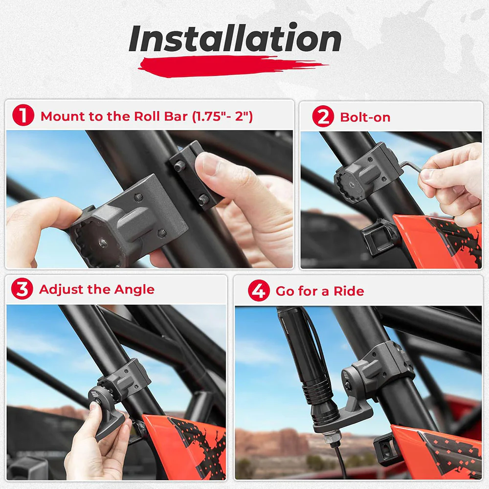 1 PCS UTV Whip Mount Flag Light Mount for 1.75-2 inch Roll Bar - Image 5