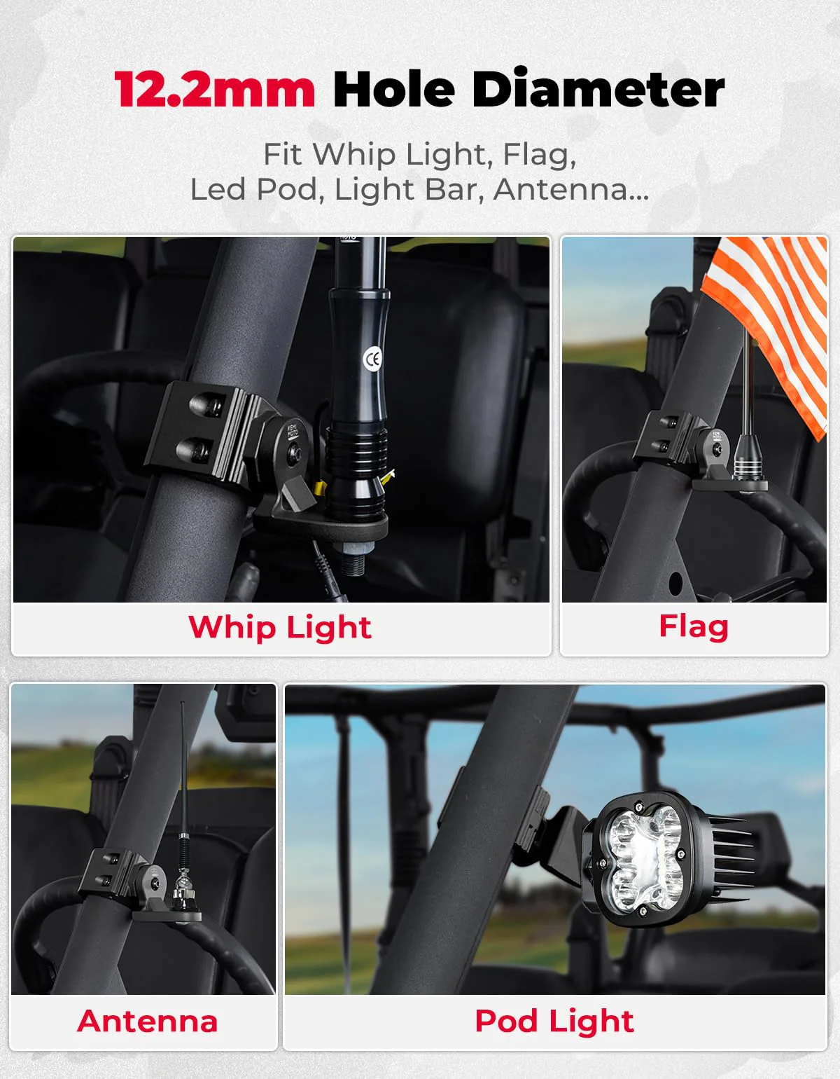 UTV Whip Light Flag Mounts fit Pro-Fit Cage - Image 6