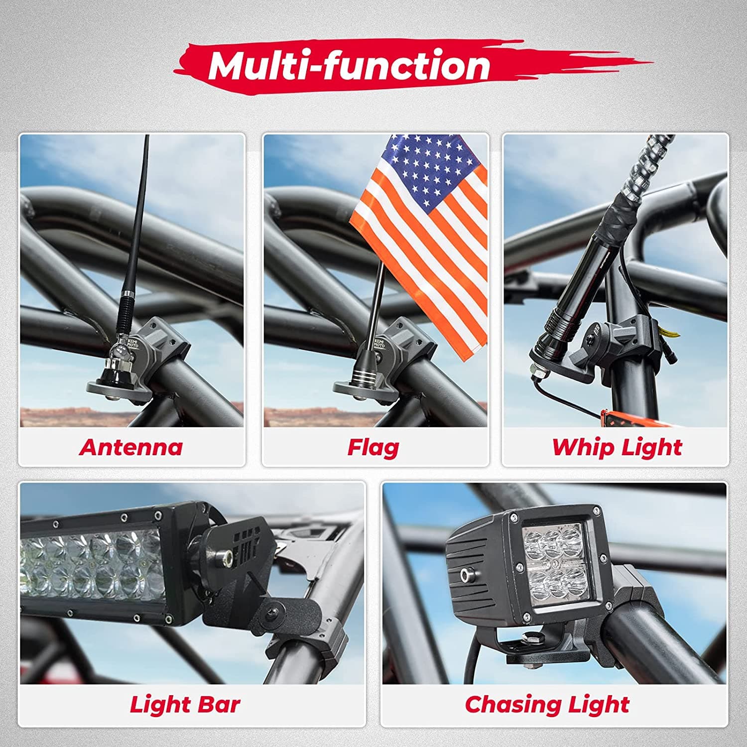 UTV Whip Light Mount for 1.75''-2'' Roll Bar Cage - Image 5