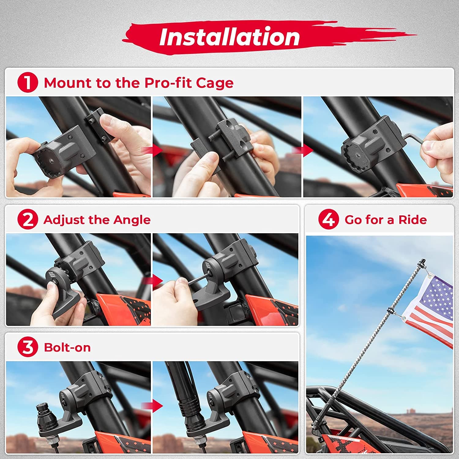 UTV Whip Light Mount for 1.75''-2'' Roll Bar Cage - Image 6