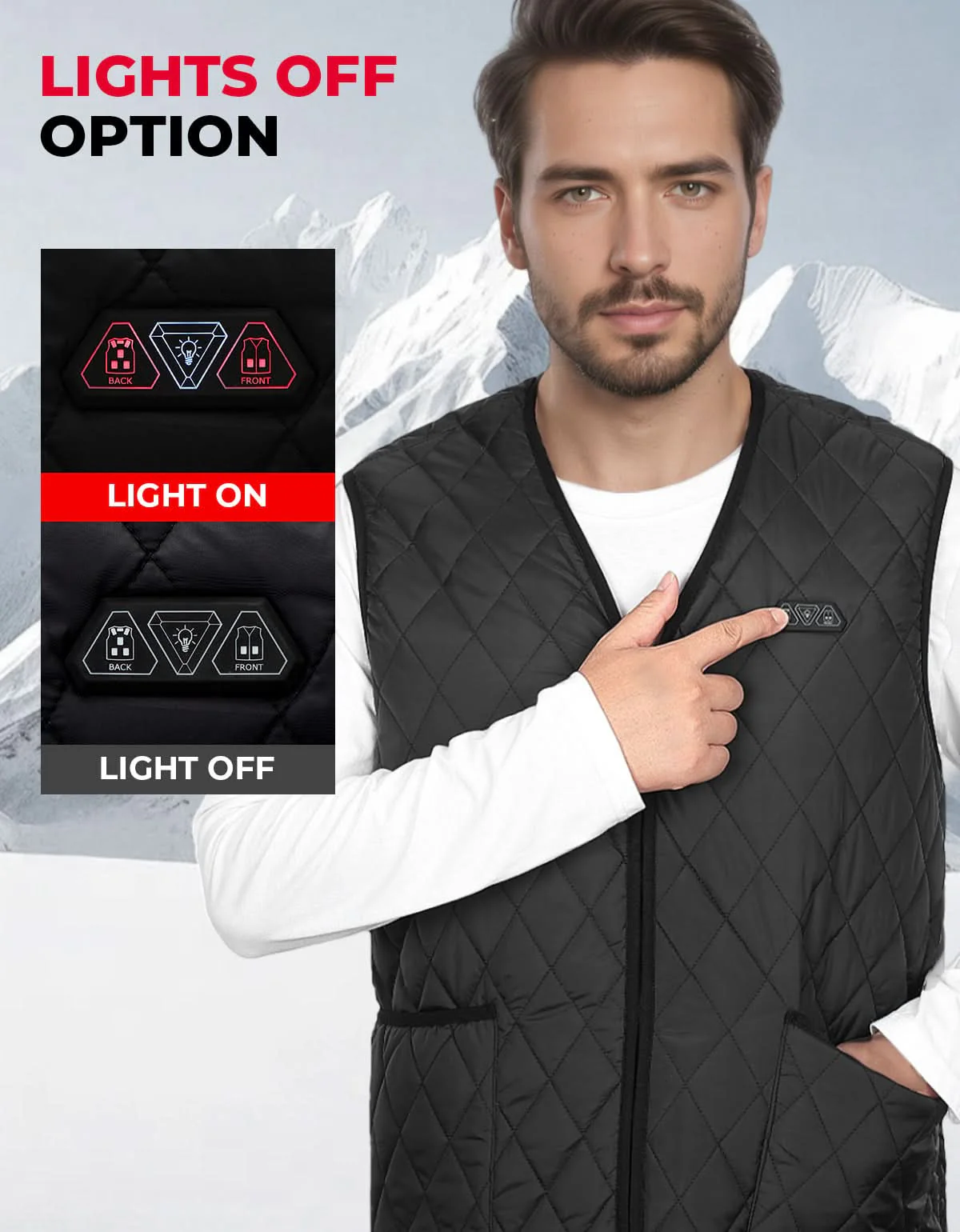 Heated Vest for Men Winter V-Neck Quilted Puffer Jacket (Batteries Not Included) - Image 3