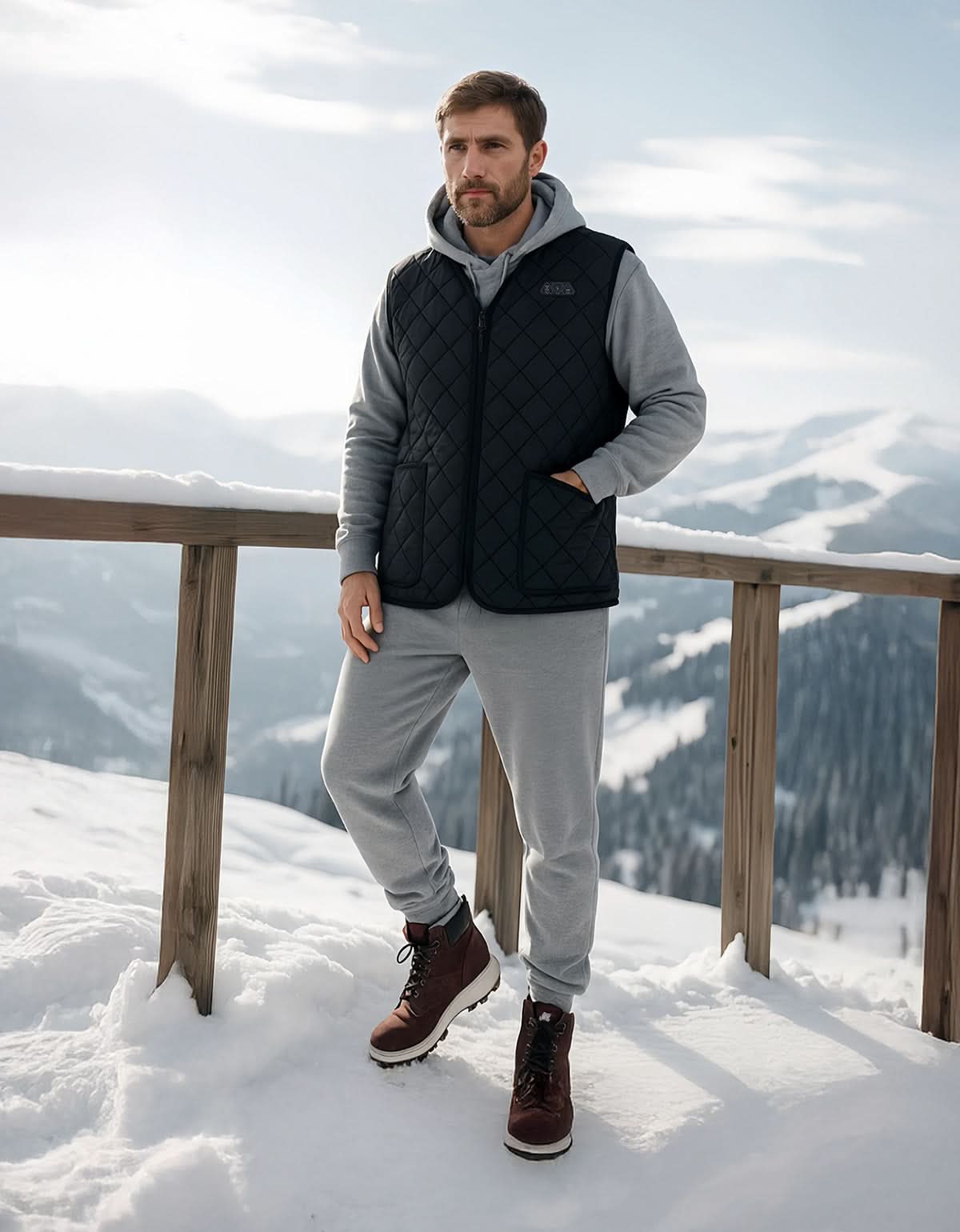Heated Vest for Men Winter V-Neck Quilted Puffer Jacket (Batteries Not Included) - Image 7