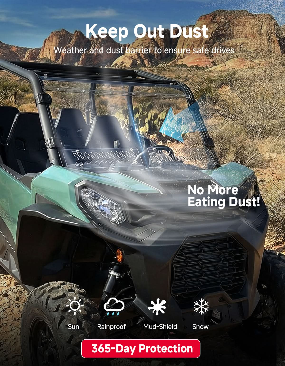Vented Full Windshield For Can-Am Commander Maverick Sport Trail  (2018–2026) - Image 4
