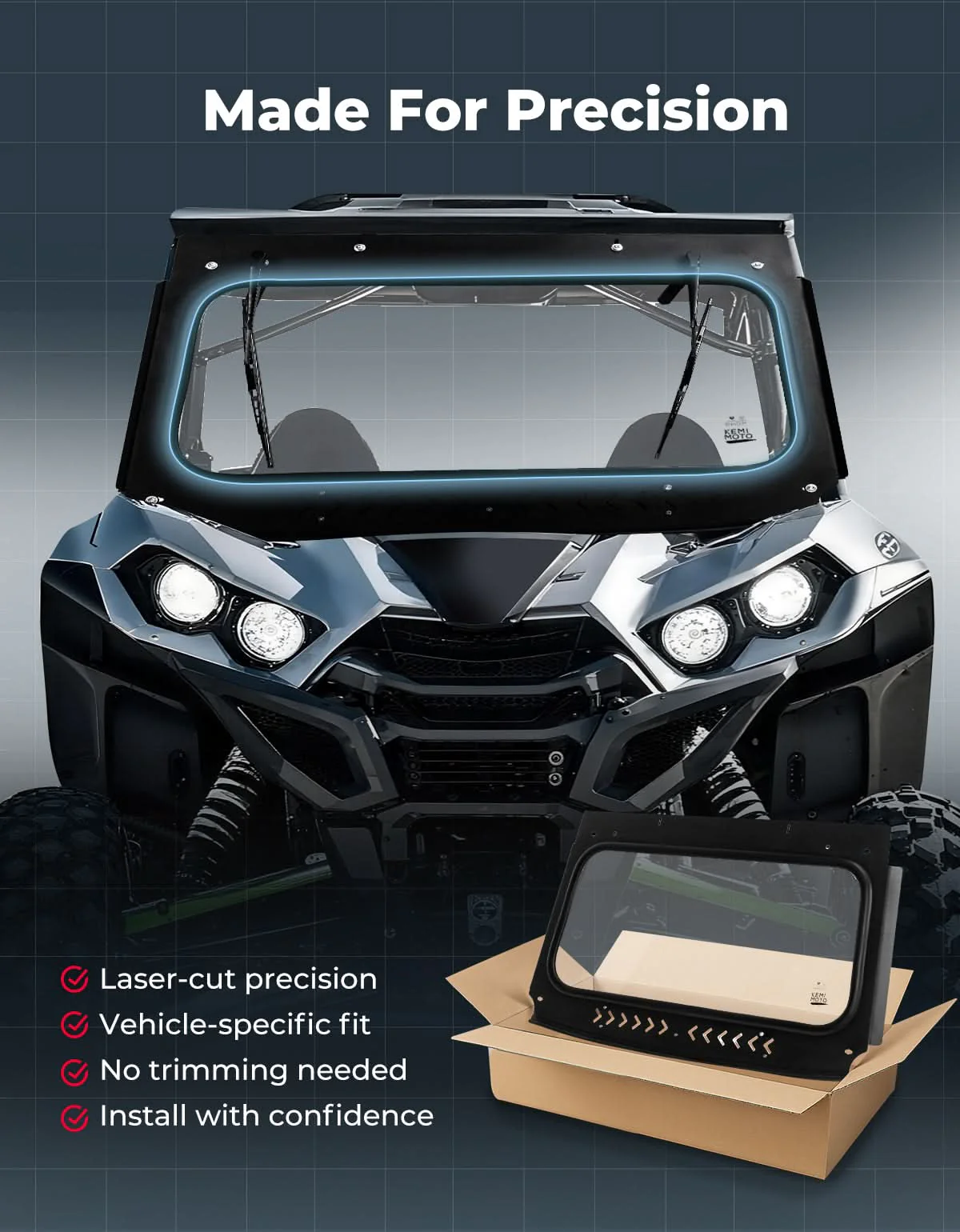 Vented Glass Windshield with Wipers for Kawasaki Teryx - Image 4