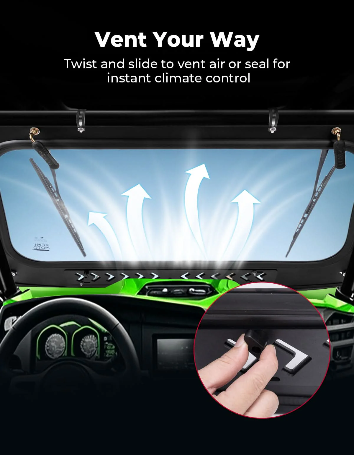Vented Glass Windshield with Wipers for Kawasaki Teryx - Image 5