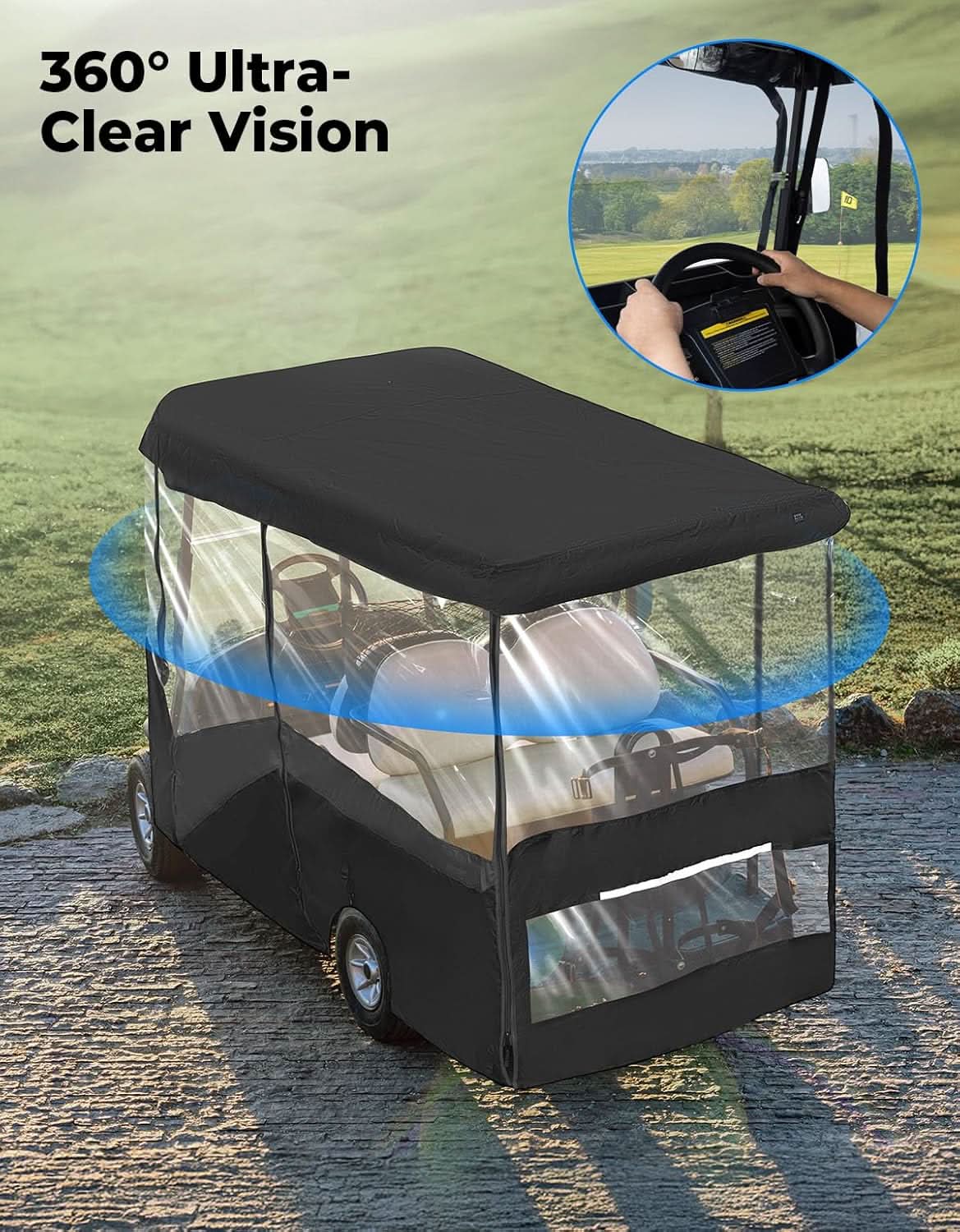 Waterproof Driving Enclosure with Clear PVC Windshield For Golf Cart - Image 2