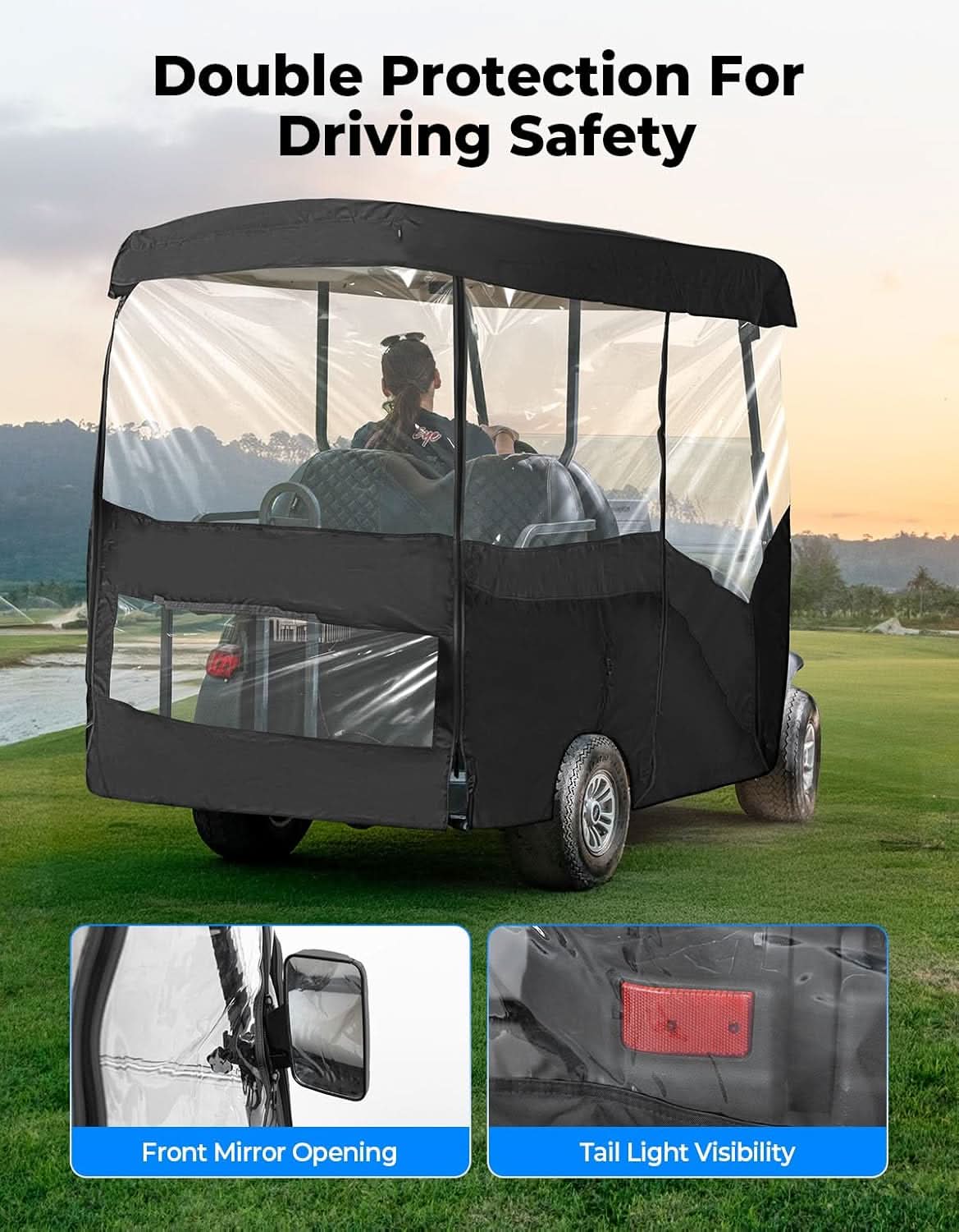 Waterproof Driving Enclosure with Clear PVC Windshield For Golf Cart - Image 3