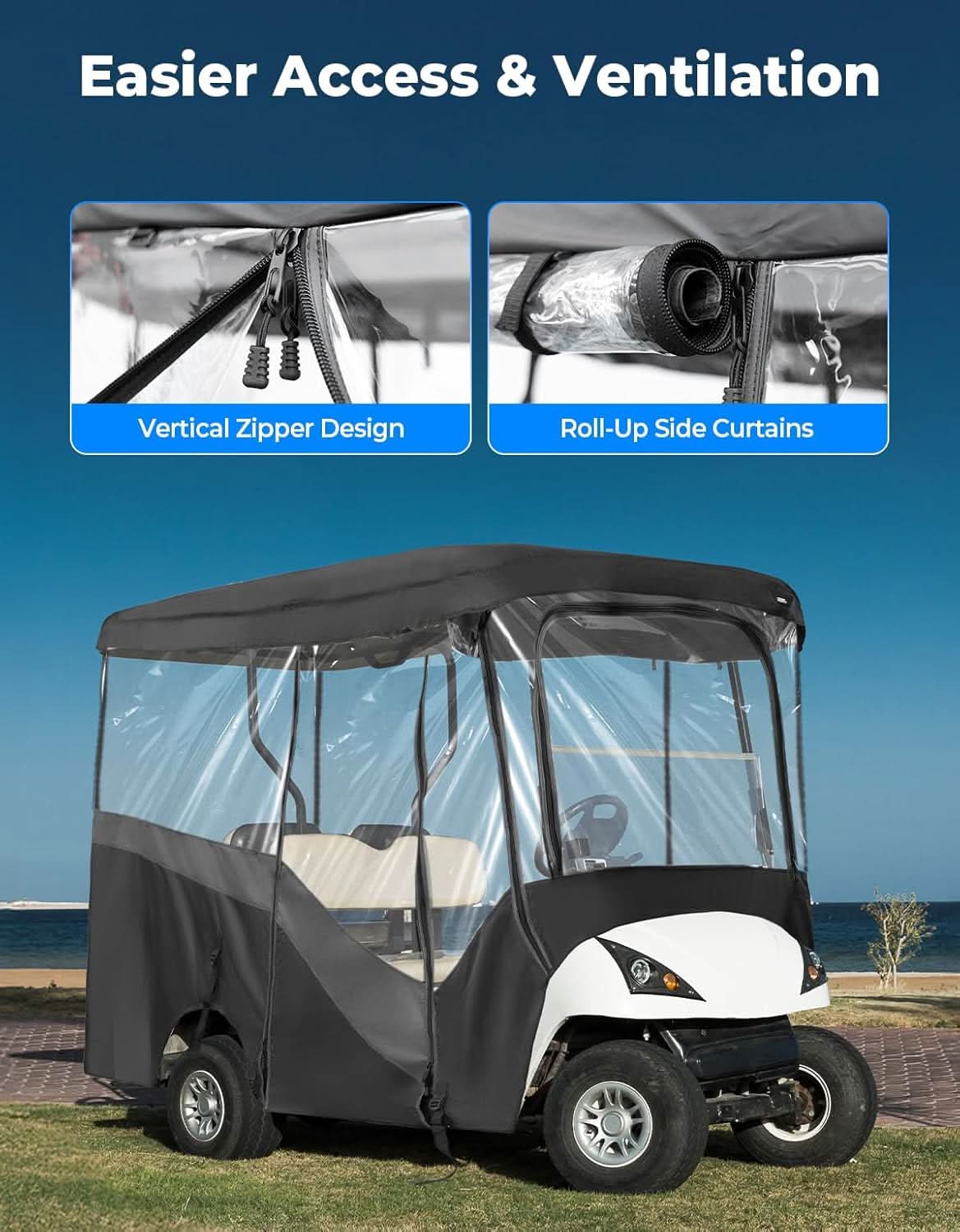 Waterproof Driving Enclosure with Clear PVC Windshield For Golf Cart - Image 4
