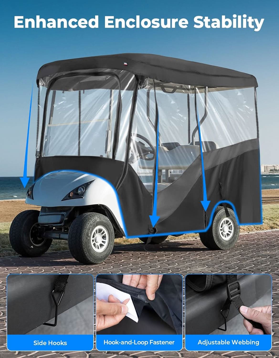 Waterproof Driving Enclosure with Clear PVC Windshield For Golf Cart - Image 5