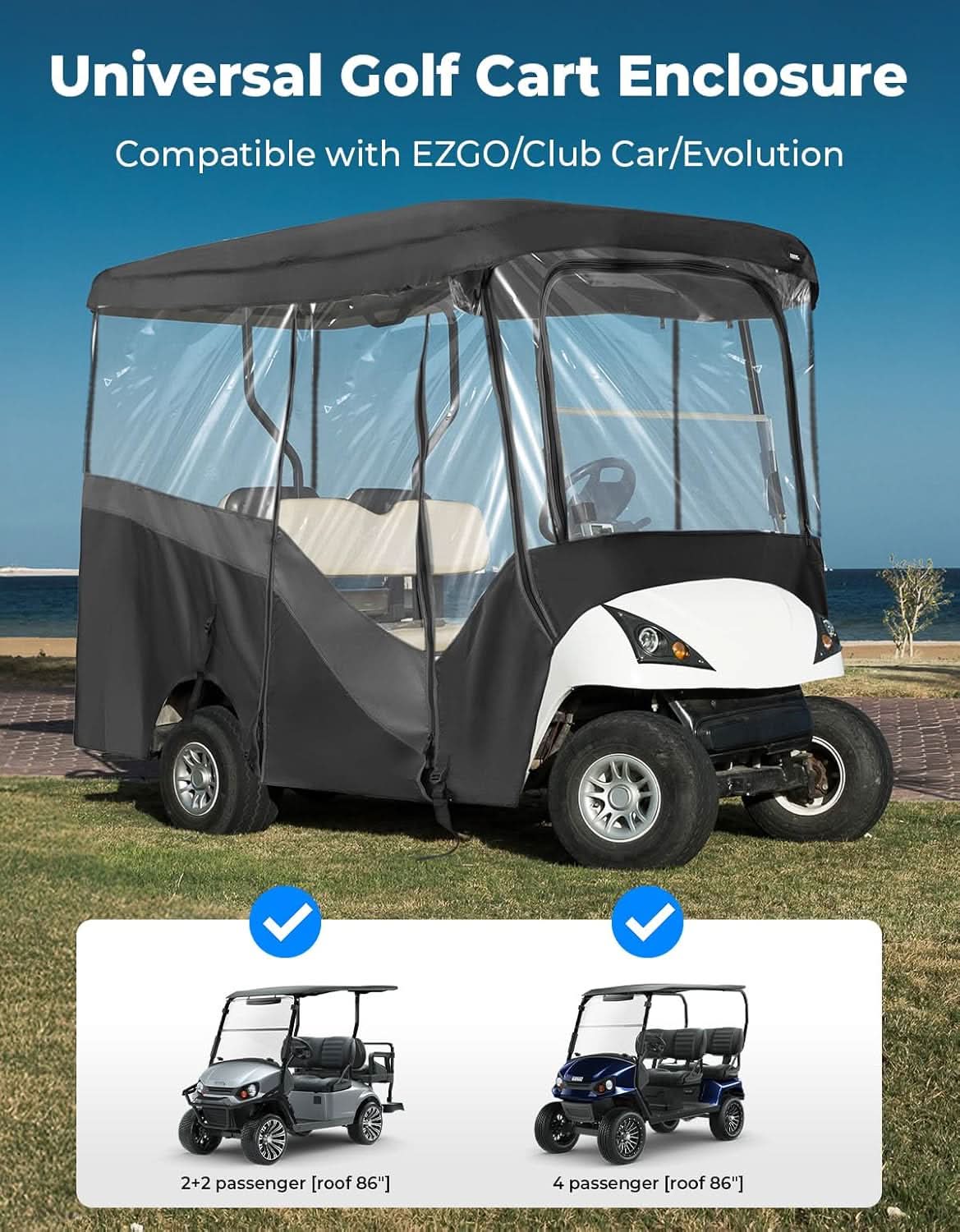 Waterproof Driving Enclosure with Clear PVC Windshield For Golf Cart - Image 6