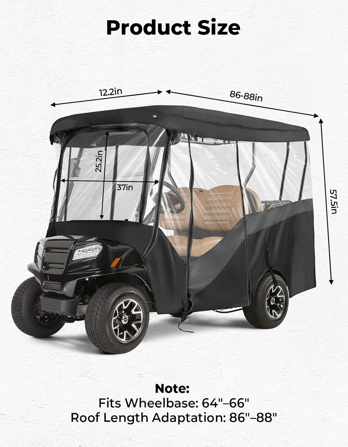 Waterproof Driving Enclosure with Clear PVC Windshield For Golf Cart - Image 7