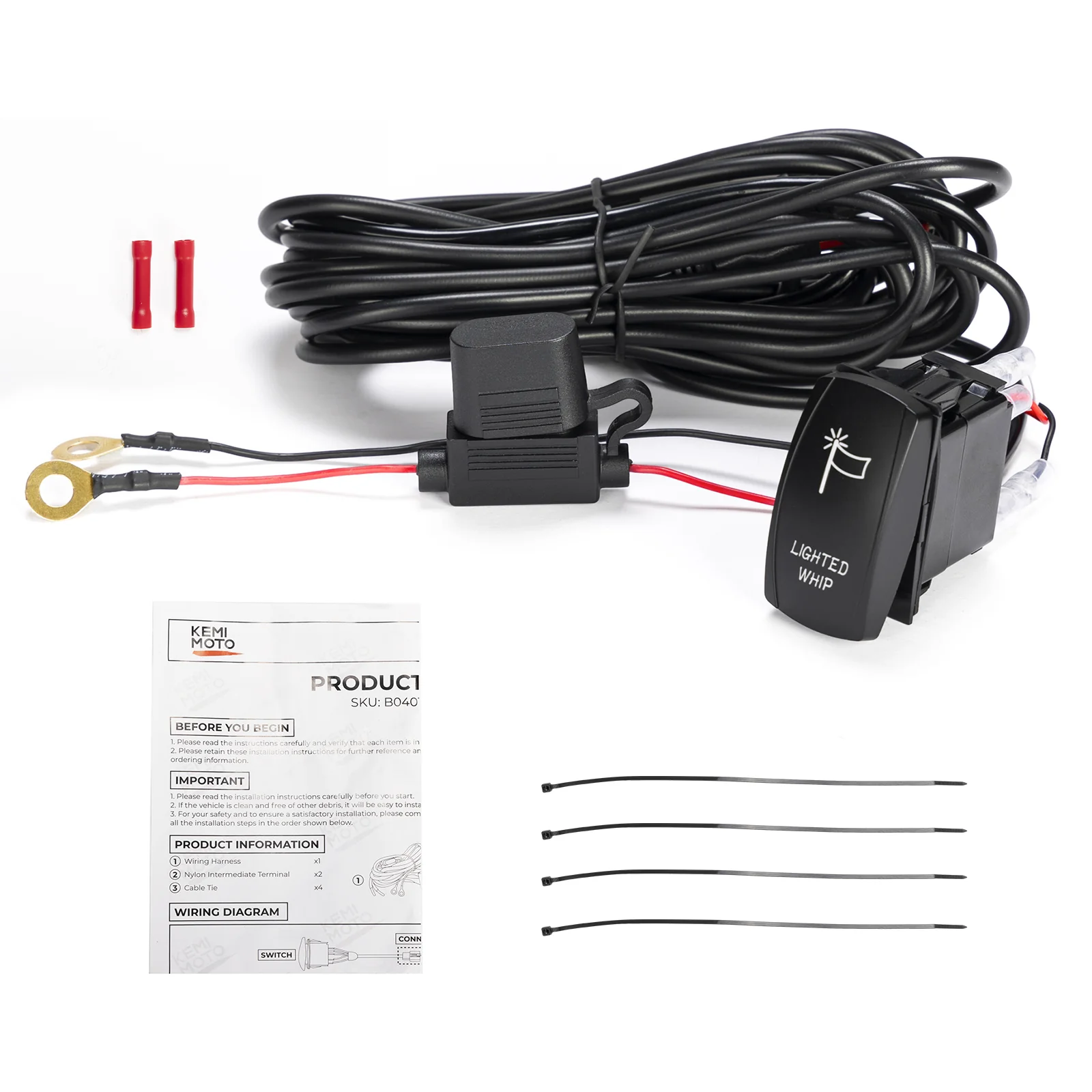 Whip Lights Rocker Switch with Wiring Harness Kit for 12V UTV ATV - Image 8