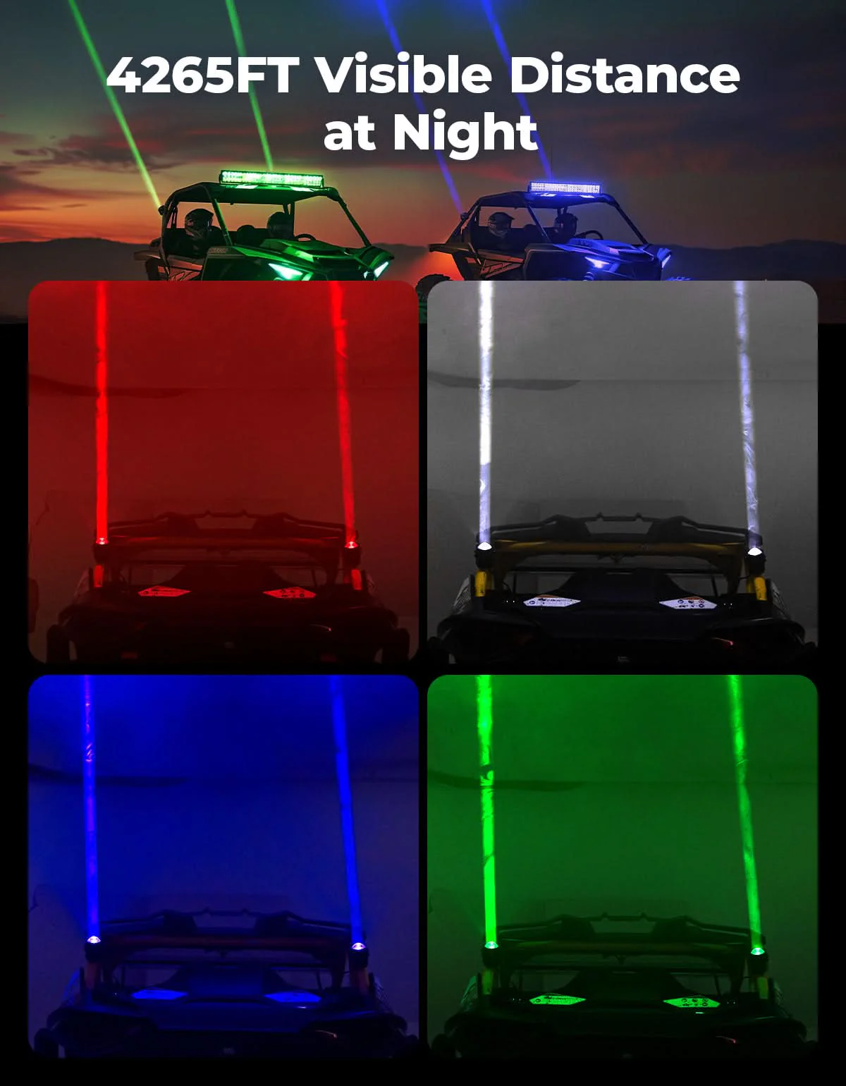 Whipless LED Chase Lights – 9 Flash Modes, Fits 1.5''–2'' Roll Cages – Compatible with RZR, Maverick X3, Defender, CFMoto - Image 9