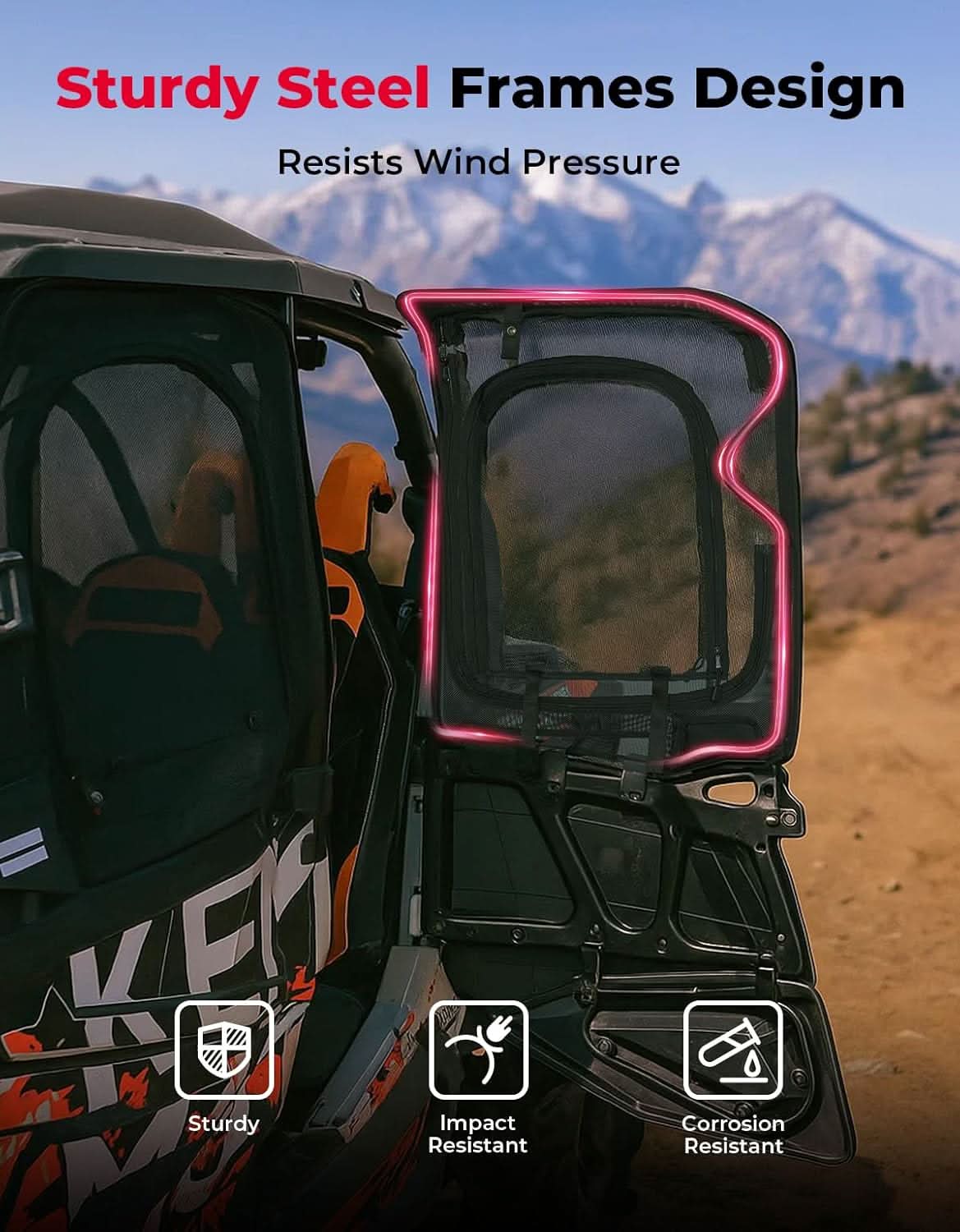 Window Mesh with Steel Frame for 2019-2023 Polaris RZR XP4 1000/ 2019+ Polaris RZR XP - Image 3