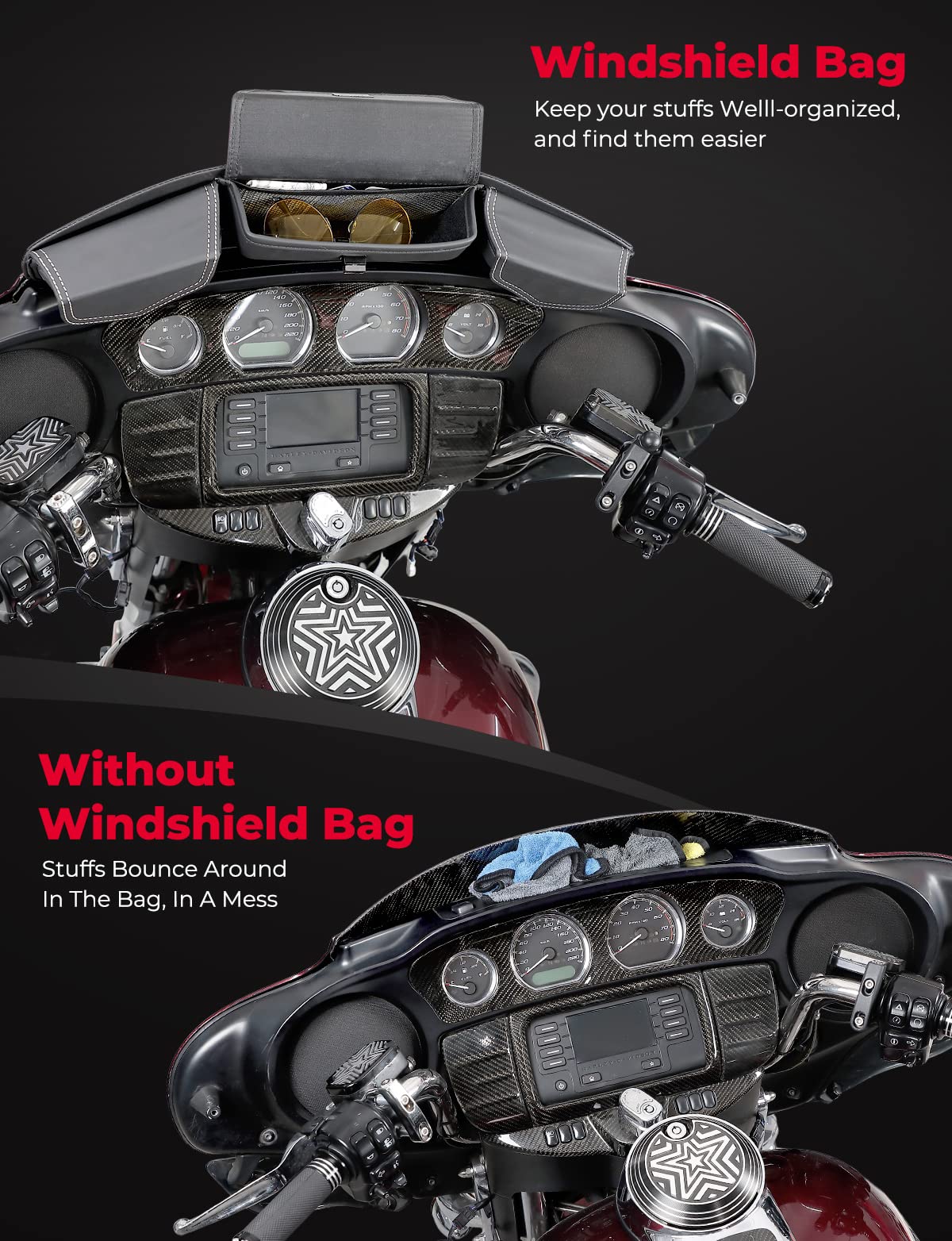 Windshield Bag, Batwing Fairing Pouch for Harley 2014-2024 - Image 4