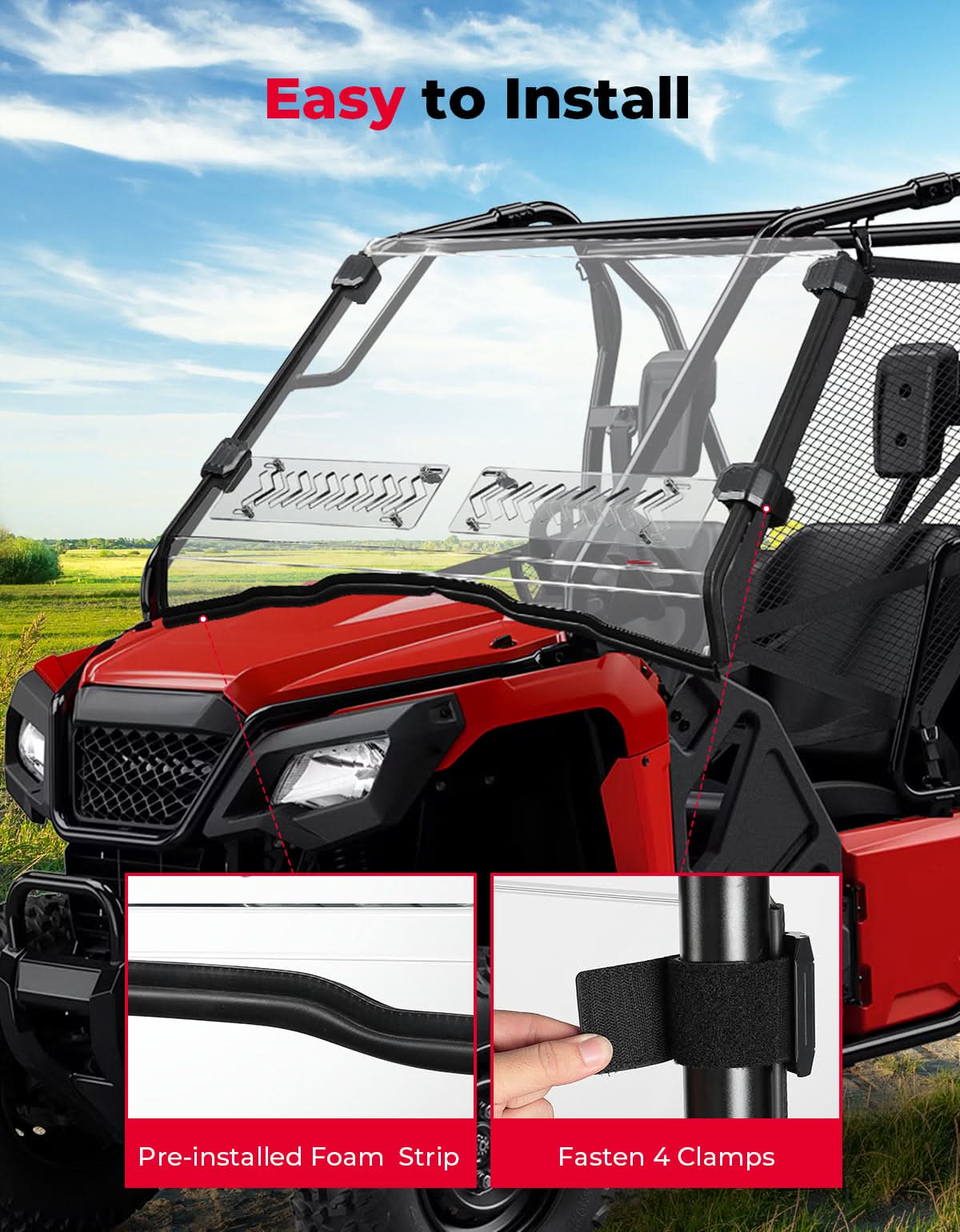 2-IN-1 UTV Front Windshield with Sliding Window For Pioneer 500|520 - Image 6