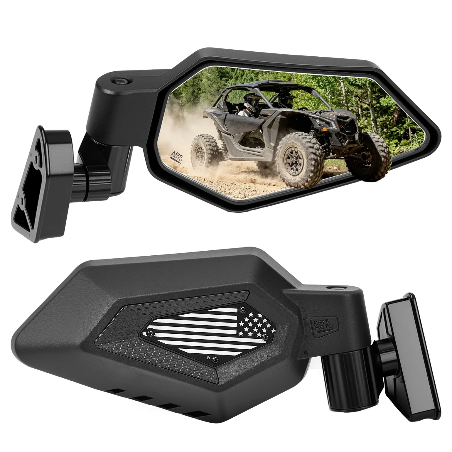 Side Mirrors with Spring-Back Auto Reset, Fit Can-Am Maverick X3 / MAX US Flag Pattern