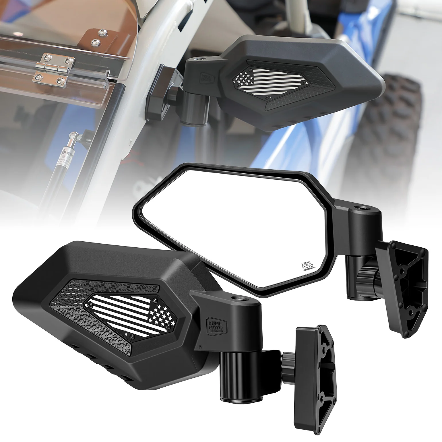 Side Mirrors with Spring-Back Auto Reset, Fit Can-Am Maverick X3 / MAX US Flag Pattern - Image 2