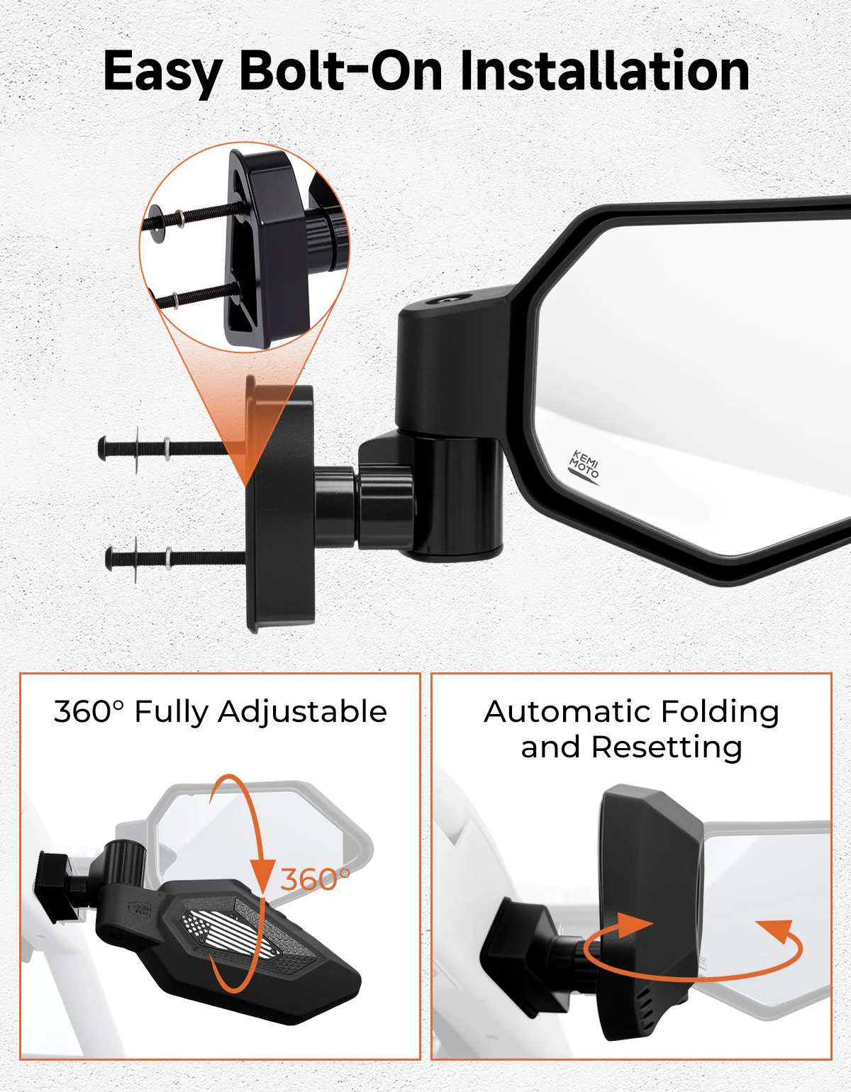 Side Mirrors with Spring-Back Auto Reset, Fit Can-Am Maverick X3 / MAX US Flag Pattern - Image 6