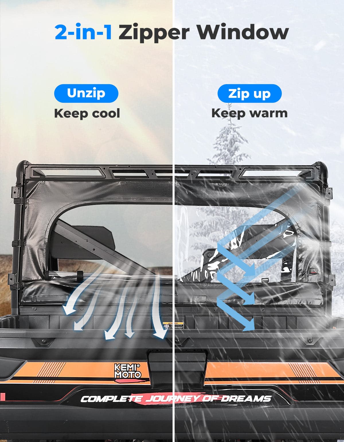 UTV Zippered Soft Rear Window for Polaris Ranger XP 1000 / Crew - Image 2